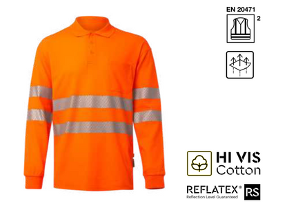 Long sleeve cotton polo shirt with segmented tape