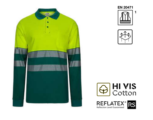 Long sleeve two-tone cotton polo shirt with segmented tape