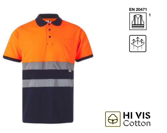 Short sleeve two-tone cotton polo shirt