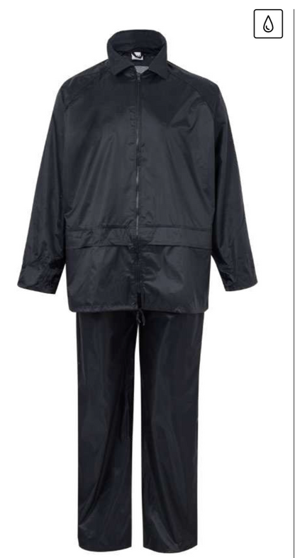 Two-piece rain suit with concealed hood